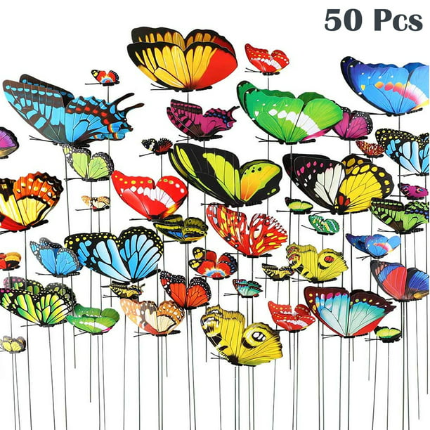 50/100PCS Butterfly Stakes Outdoor Yard Garden Flower Pot Decor DIY Ornaments 